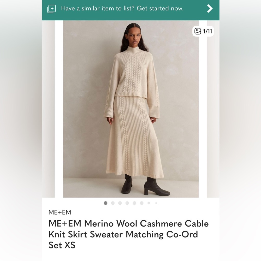 ME+EM Cream Cable Knit Sweater and Skirt Set